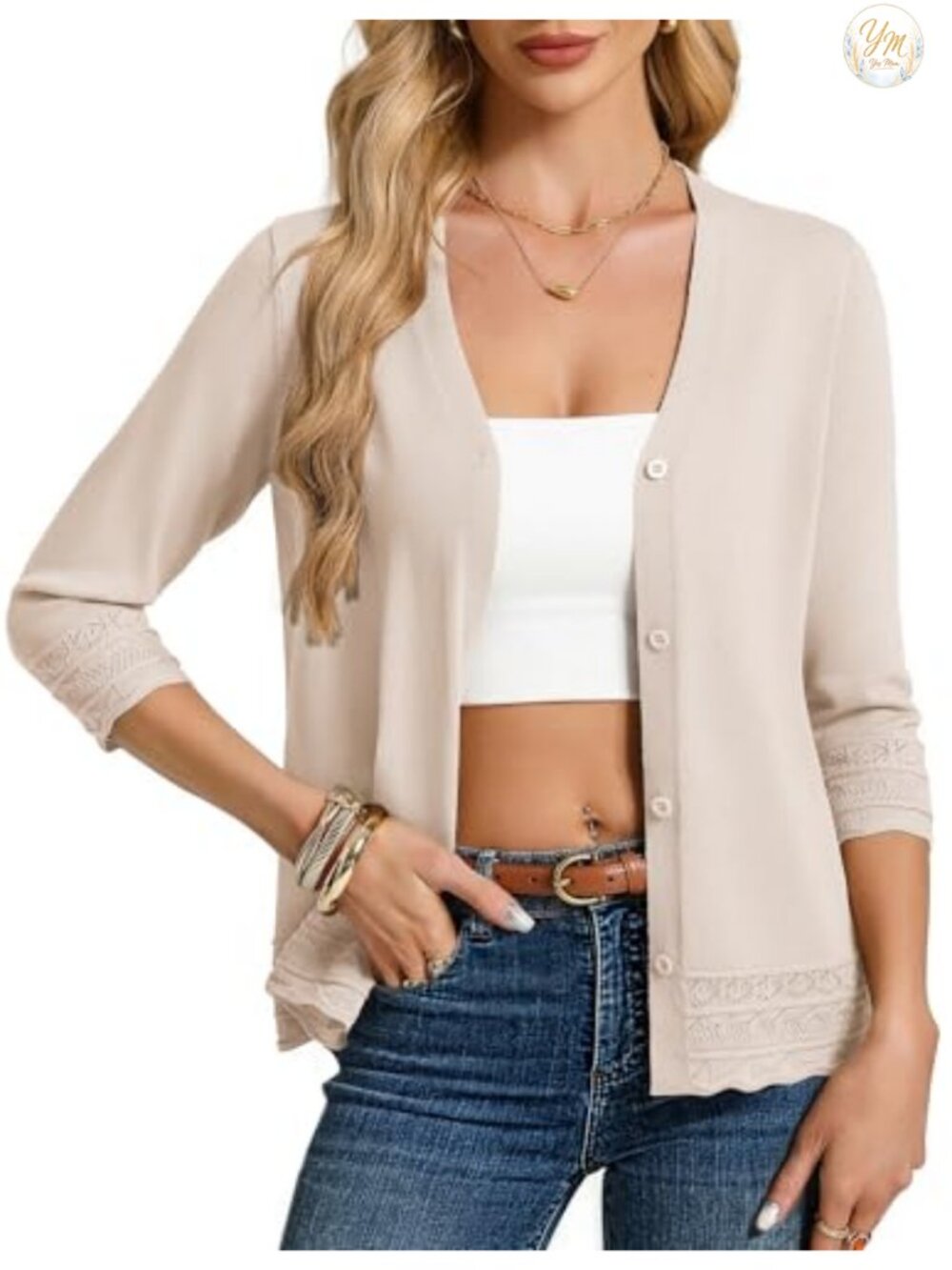 Women's Lightweight 3/4 Sleeve Button Down Cardigan Sweater